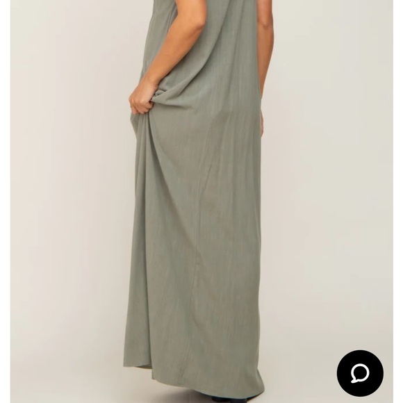 Light Olive Linen V-Neck Tie Strap Maternity Maxi Dress (PINKBLUSH) - Picture 8 of 8
